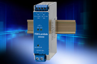 Low loss, 20A to 40A DIN rail redundancy module has load sharing balance indication