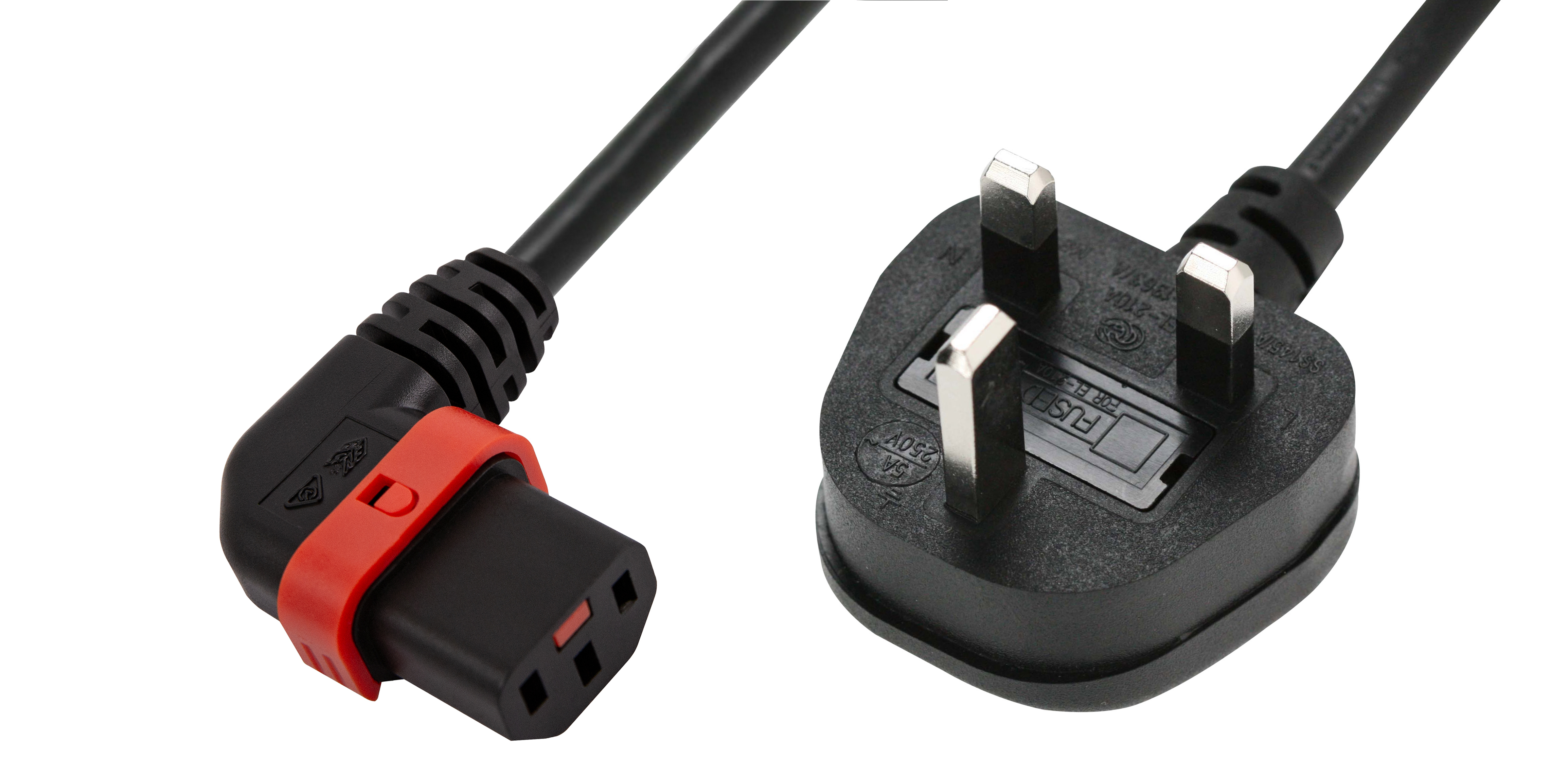 Angled locking cable for IEC C14 power connectors Engineer News Network