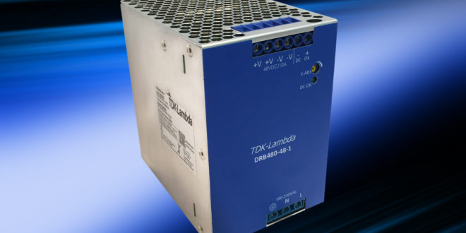 Long field life 48V 480W DIN rail power supply has a narrow 84mm width