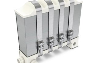 Stacked bipolar plates form the core of the fuel cell
