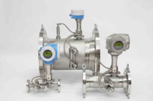 Ultrasonic gas flowmeter has integrated pressure and temperature sensors