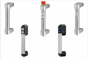 Tubular handles offer rugged electrical cut-off for safe opening of access panels on machine tools