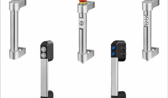 Tubular handles offer rugged electrical cut-off for safe opening of access panels on machine tools