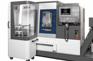 Compact automated turning cells with integrated robot arm