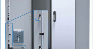 Slimline cabinet locking hardware for large control cabinets